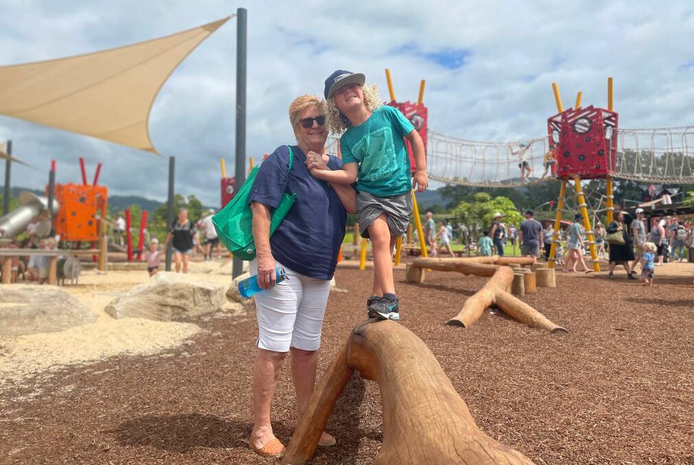 ALL SMILES: Kaden Wilkins, 5, and Colleen Wilkins at the Boongaree Rotary Nature Play Park on Tuesday, January 25. Image: Grace Crivellaro.
