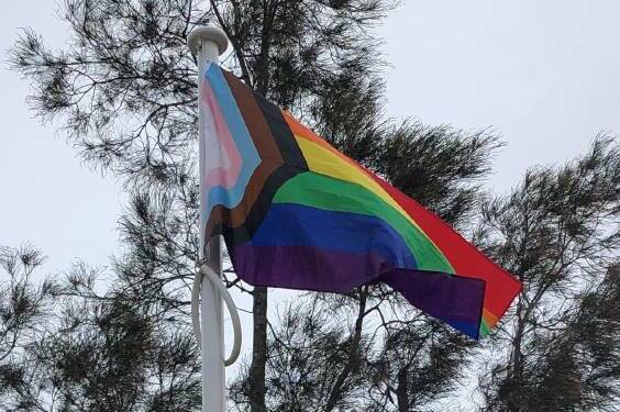 The pride flag being flown at Vincentia High School on Wear it Purple Day on August 27, 2021. 