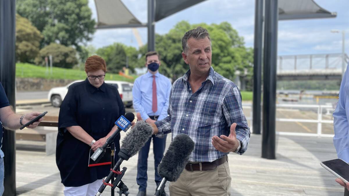 OFFICIAL: Bega MP Andrew Constance announced his Liberal Party preselection for the Gilmore seat in front of the half-finished Nowra Bridge project on Monday. Image: Grace Crivellaro.