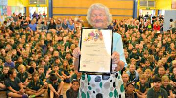 VALE VIOLET: Violet Lord when she received her NSW Grandparent of the Year Recognition Certificate at a special Nowra East Public School assembly in 2015. File image.