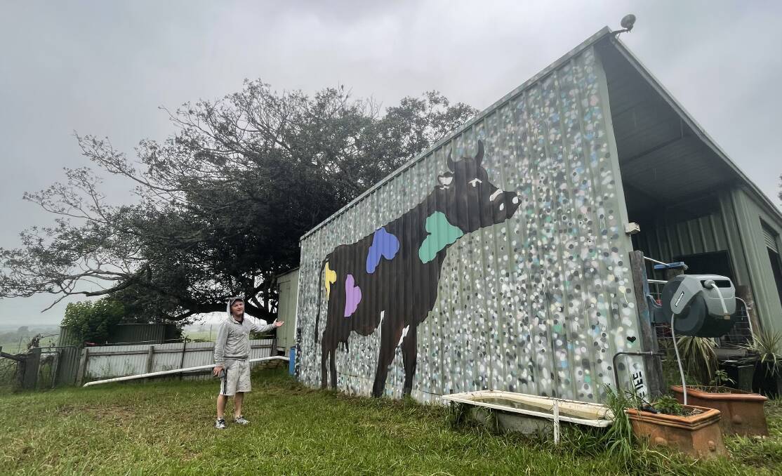 MOO-RAL: A Meroo Meadow property boasts a new mural by a Sydney-based artist after his spontaneous trip to the South Coast. Image: Grace Crivellaro.