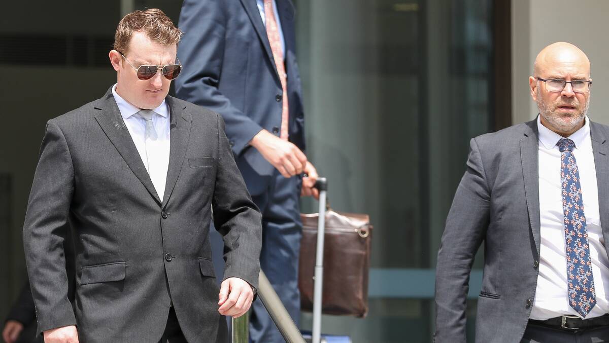 Stephen Fenn leaving Wollongong courthouse with lawyer Patrick Schmidt last week. Picture by ACM
