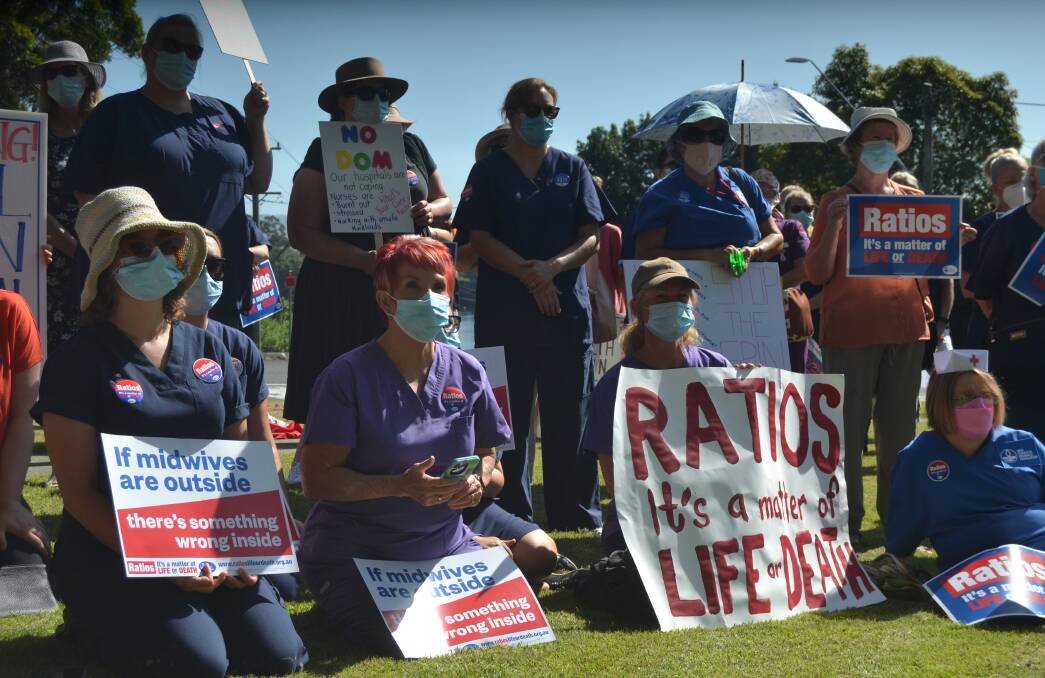 RATIOS: Shoalhaven Hospital and Milton Ulladulla Hospital saw hundreds of NSWNMA members walk off the job for a 24 hour stoppage on Tuesday. Image: Grace Crivellaro. 