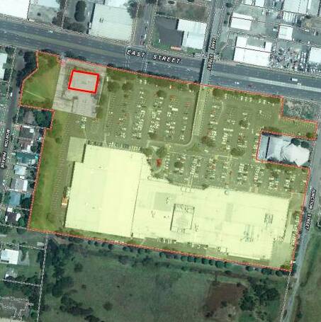 NEW LOCATION: An aerial of the new site showing the location of the proposed Centrelink office building in red at Stocklands Nowra Shopping Centre. Image from Statement of Environmental Effects report.