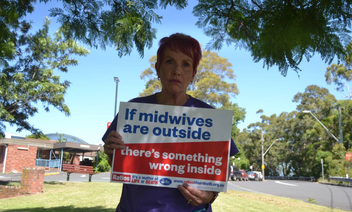 'MUMS MATTER, BABIES COUNT': NSWNMA member Jenny Greed has worked as a midwife for over 40 years and said this is the first time she has striked. Image: Grace Crivellaro.