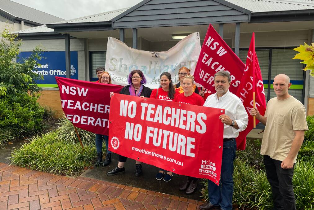 TEACHER SHORTAGE: Local teachers and delegates marched to South Coast MP Shelley Hancock's office as part of rallies being held across the state. Image: supplied.