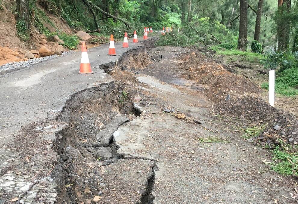Upper Kangaroo River Road suffered a landslip last Thursday, April 7. One lane has dropped around one metre. Image: supplied.