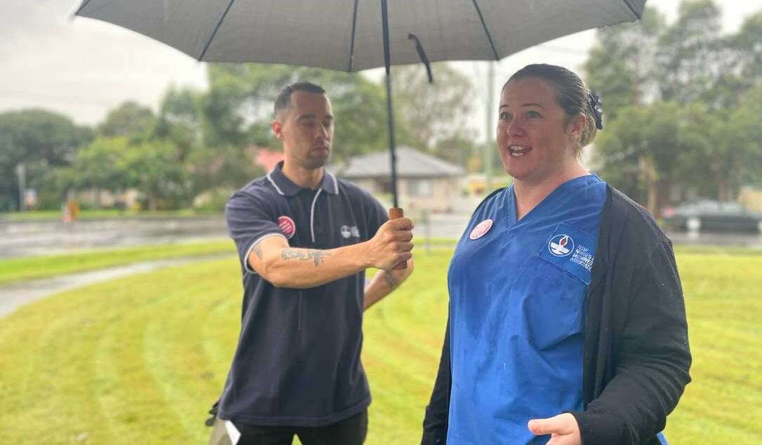 RALLY: Illawarra aged care nurse took to a crowd of protesters at Shoalhaven hospital on Wednesday and called for improved staff to patients ratios. Picture: Grace Crivellaro.