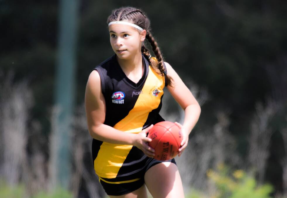 Bomaderry's Aysha Sanchez will play in the Giants Academy Under 15s girl's side at the Super 24 Series in Albury this week, one of eight South Coast players picked. Picture by Team Shot Studios. 