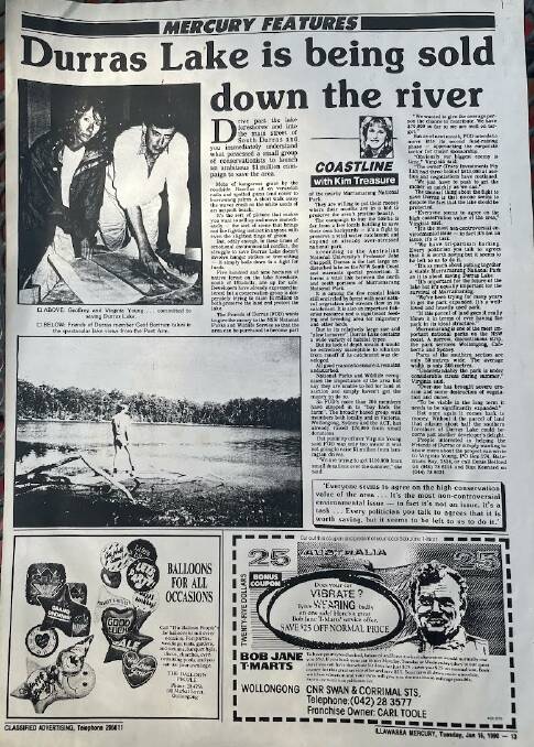 A Friends of Durras article in the Illawarra Mercury, January 15, 1990.