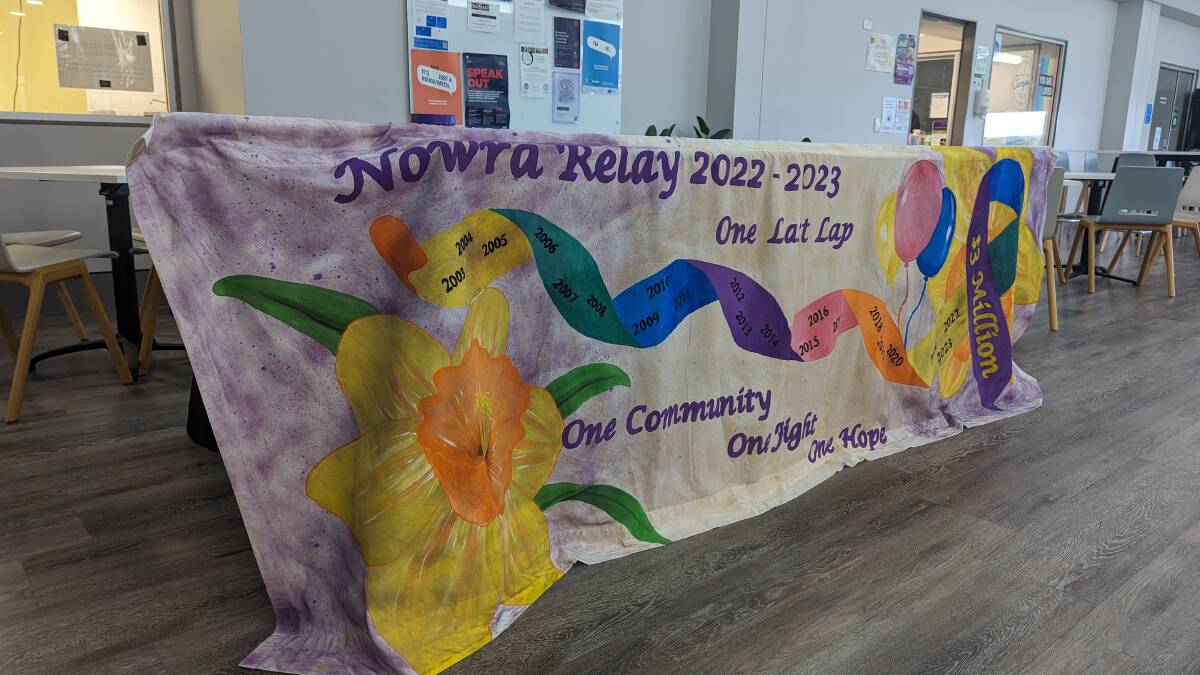 Nowra Relay for Life "One Last Lap" sign detailing the history of the event in the Shoalhaven. Picture by Sam Baker 