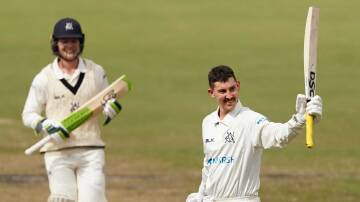 ASHES BID: Nic Maddinson celebrating his double century against South Australia back in 2019. Picture: Scott Barbour