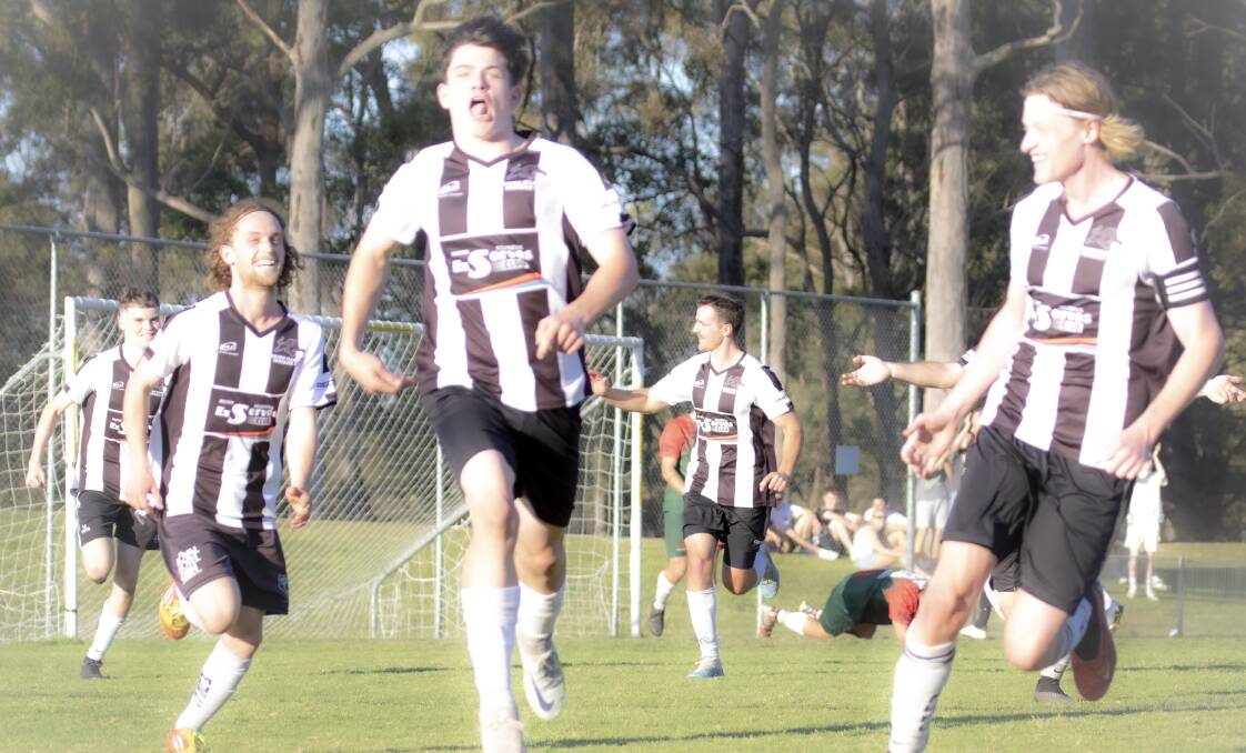 Milton-Ulladulla celebrating after their goal to go up 1-0 on Saturday. Picture by Team Shot Studios. 