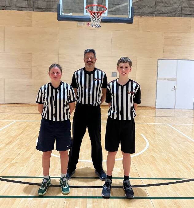 Shoalhaven Basketball Association referees Grace Armstrong, Greg Davids, and Cameron Donaldson. Picture supplied. 