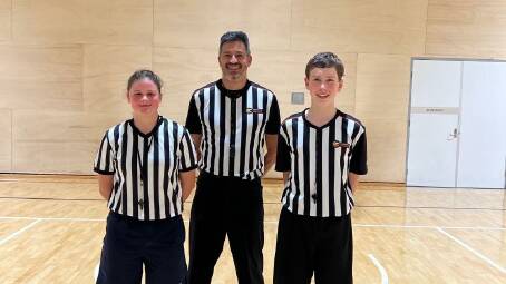 Shoalhaven Basketball Association referees Grace Armstrong, Greg Davids, and Cameron Donaldson. Picture supplied. 