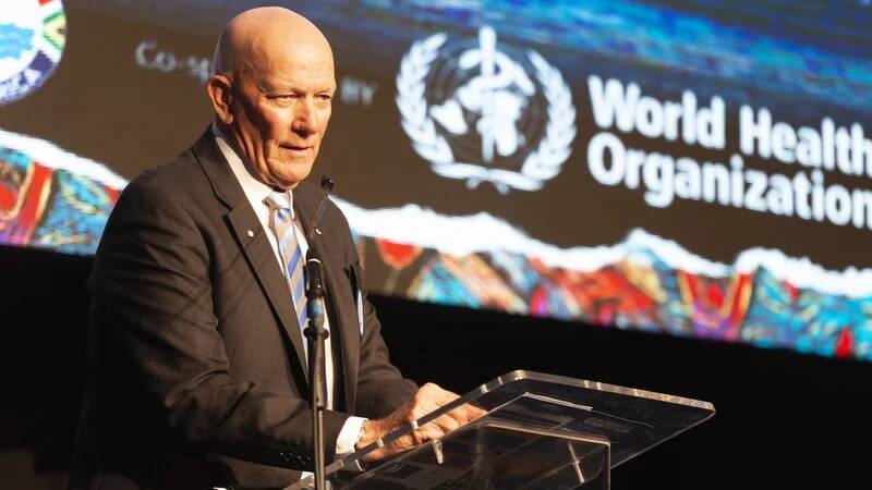 International Life Saving Federation President Graham Ford AM speaks at the World Conference on Drowning Prevention in Durban, South Africa. Picture by Anthony Grote.