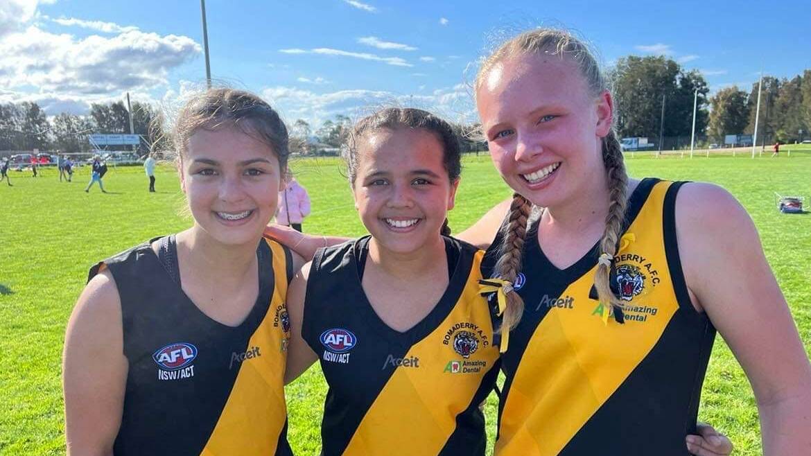 (From left) Aysha Sanchez, Sophie Indah and Hannah Phillips were all selected to the GWS Giants Academy team. Supplied picture. 