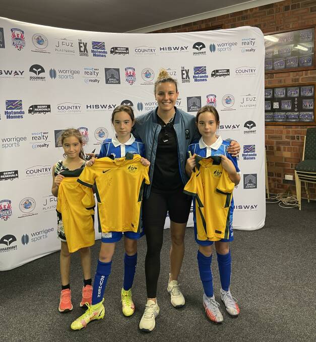 DREAM BIG: Hallie, Khloe and Maddy with Matilda's Chloe Logarzo. Picture: Supplied. 