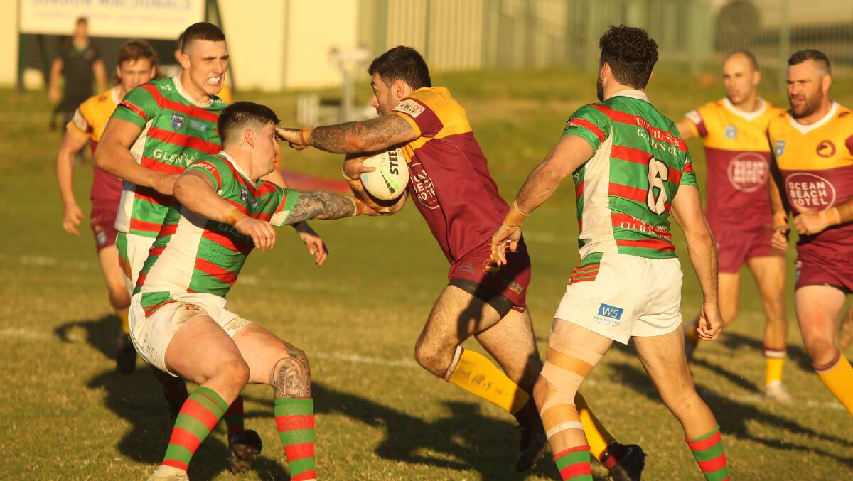 Shellharbour Sharks second-rower James Ralphs making a run against Jamberoo Superoos last season. Picture by David Hall