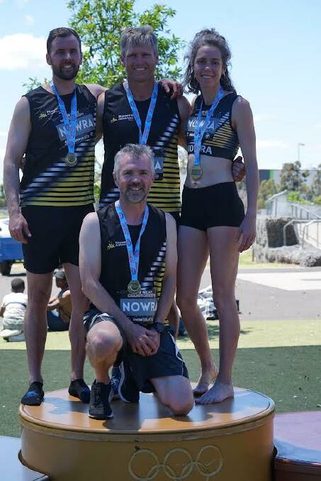 The gold medal winning 4x400m team of Matt Reid, Erin Smart, Marcus Baxter and Harry Davis. Picture supplied 