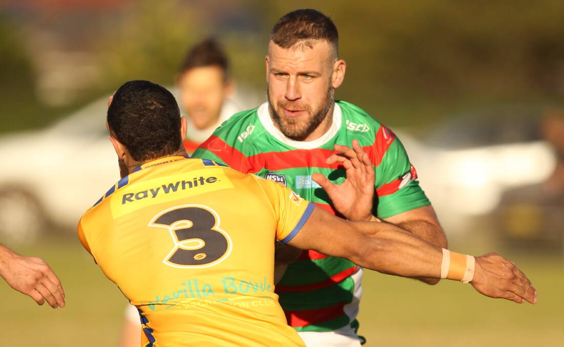 CLASH OF THE TITANS: Rampaging Jamberoo Superoos prop Jack Scurr winds up during Sunday's clash at Warilla. Picture: David Hall.