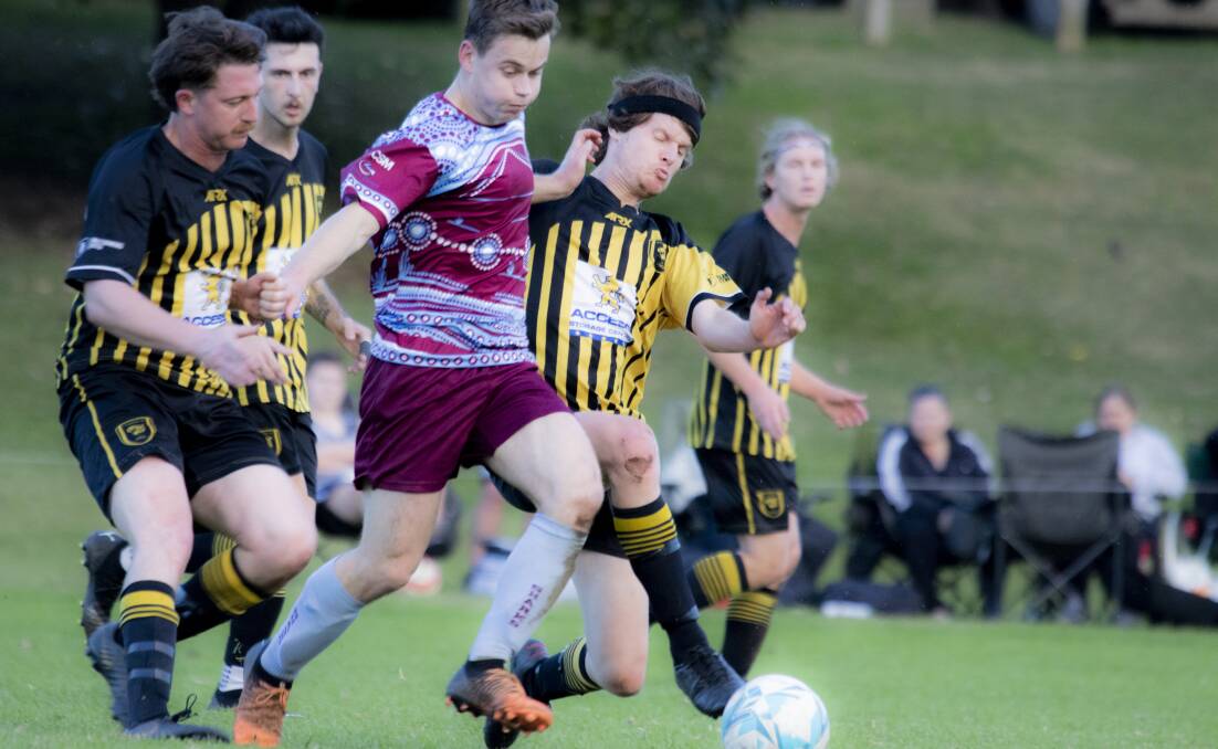 HEADING TOWARDS GLORY: Shoalhaven Heads F.C dominated Bomaderry F.C in a 3-0 victory. Picture: Team Shot Studios
