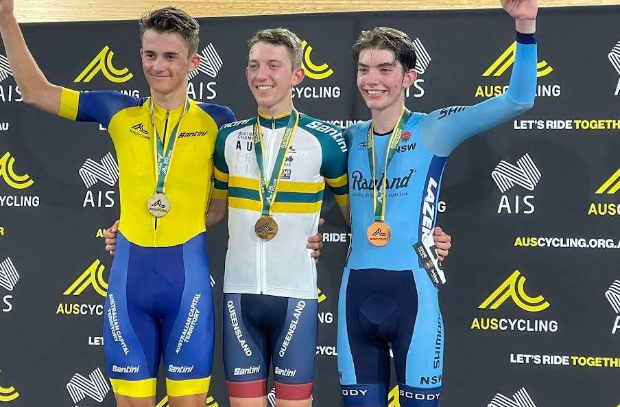 ALL SMILES: Curtis Trkulja (Far Right) continues his strong series of races with a bronze medal in Brisbane. Photo: Supplied. 