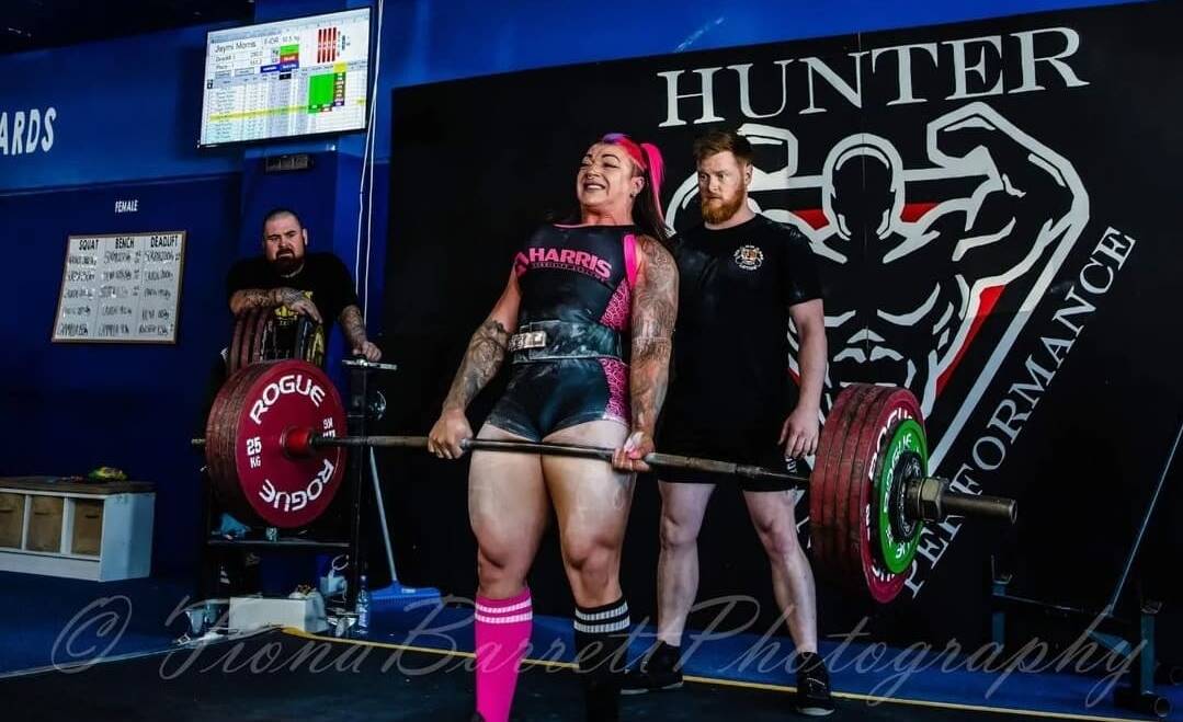 POWER AND DRIVE: Jaymi Morris attempting a 250kg deadlift after breaking the national record at 242.5kg. Picture: Supplied. 