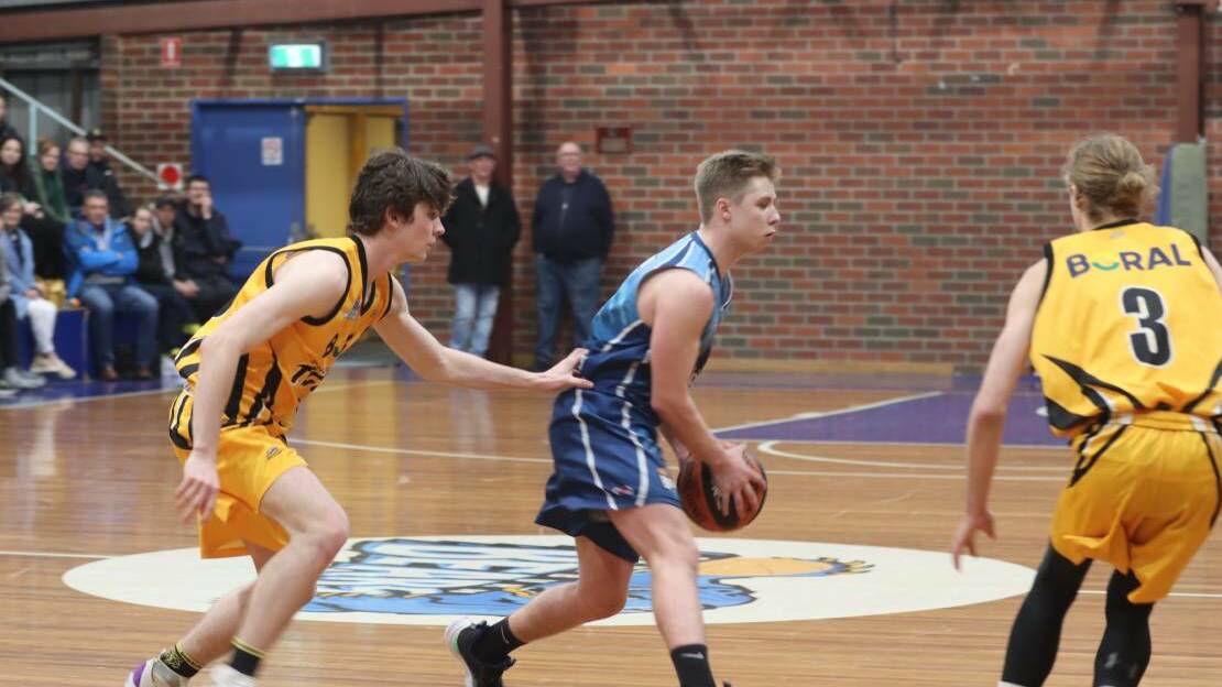 Shoalhaven Tigers' Bailey Hillaire and Rory Shepherdson defending against the Goulburn Bears. Picture by Burney Wong