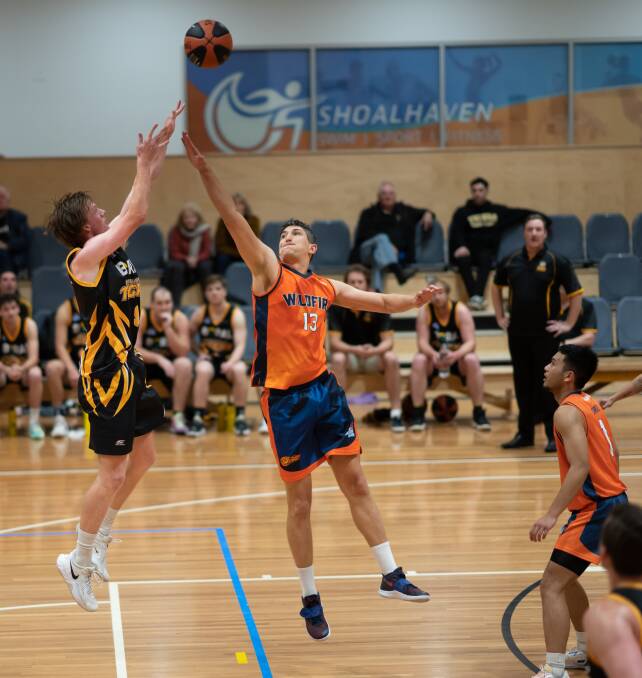 FOUR TO FIVE: Tigers' Zac Ottosson attempts a mid-range jumpshot against the Camden Valley Wildfire. Picture: Shoalhaven Basketball Association. 