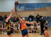 FOUR TO FIVE: Tigers' Zac Ottosson attempts a mid-range jumpshot against the Camden Valley Wildfire. Picture: Shoalhaven Basketball Association. 