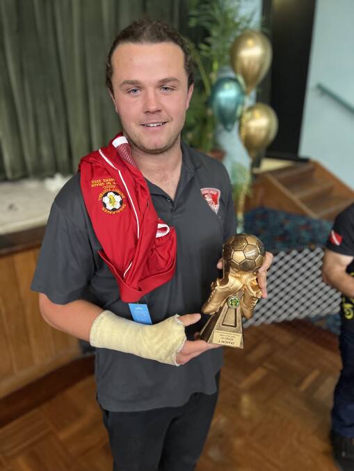 Basin's Jake Moffat with the golden boot for first grade. Picture by Tamara Lee