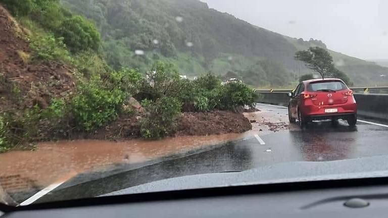 STAY SAFE: A lane of the Princes Highway has closed on the Kiama Bends after a landslide. Photo: Kylie Neil