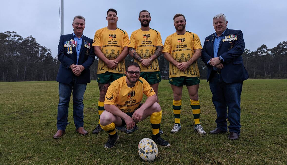 STAGE IS SET: (From left) Rick Meehan OAM, Michael Dun, Harri Hibbs, Thomas Hill, Fred Campbell OAM and Luke Meehan (front.) Picture: SAM BAKER