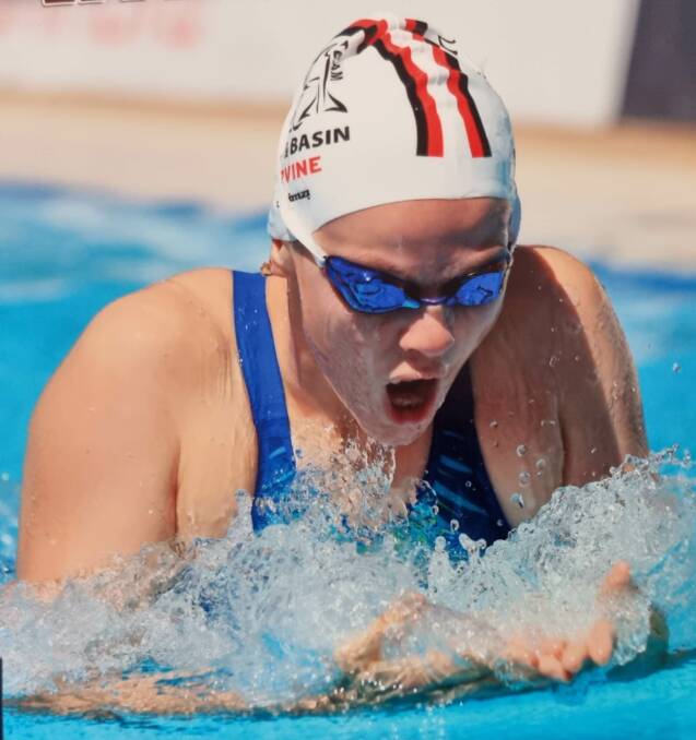 Talike Irvine (pictured) competing at the Australian Age Swimming Championships. Picture supplied. 