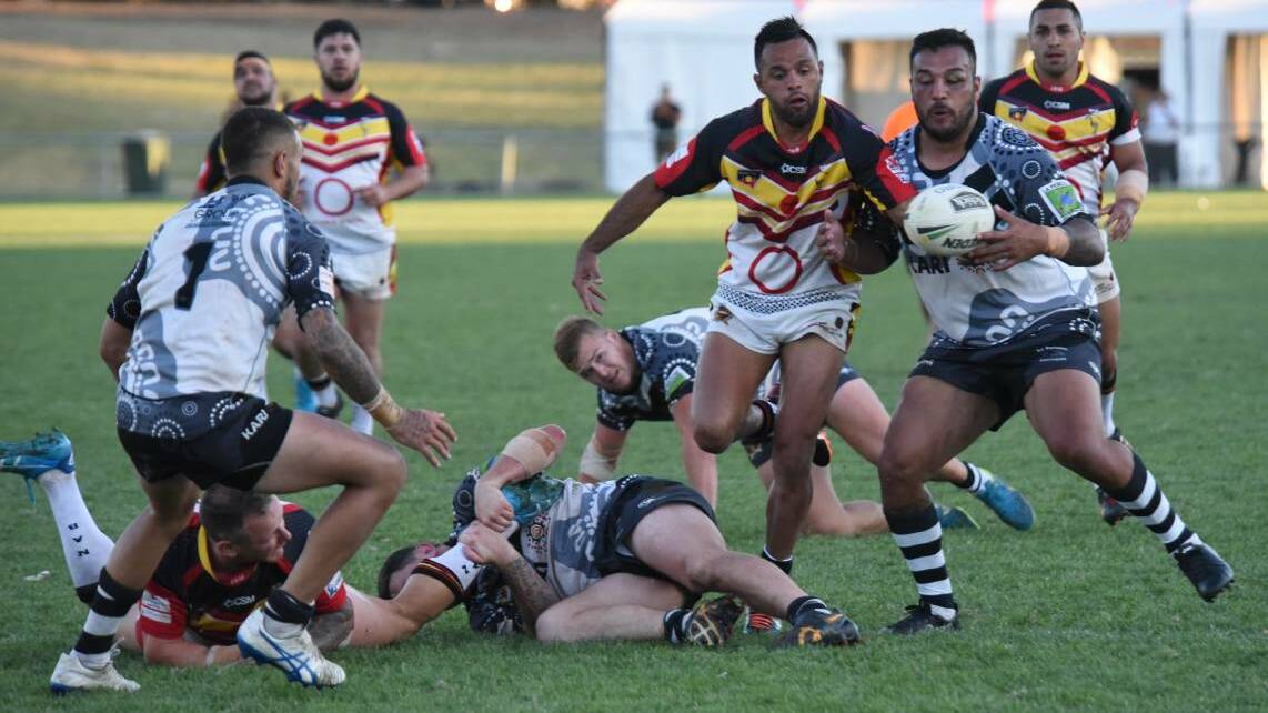 Newcastle All Blacks and La Perouse Panthers battling in the 2019 Koori Knockout. Supplied picture 