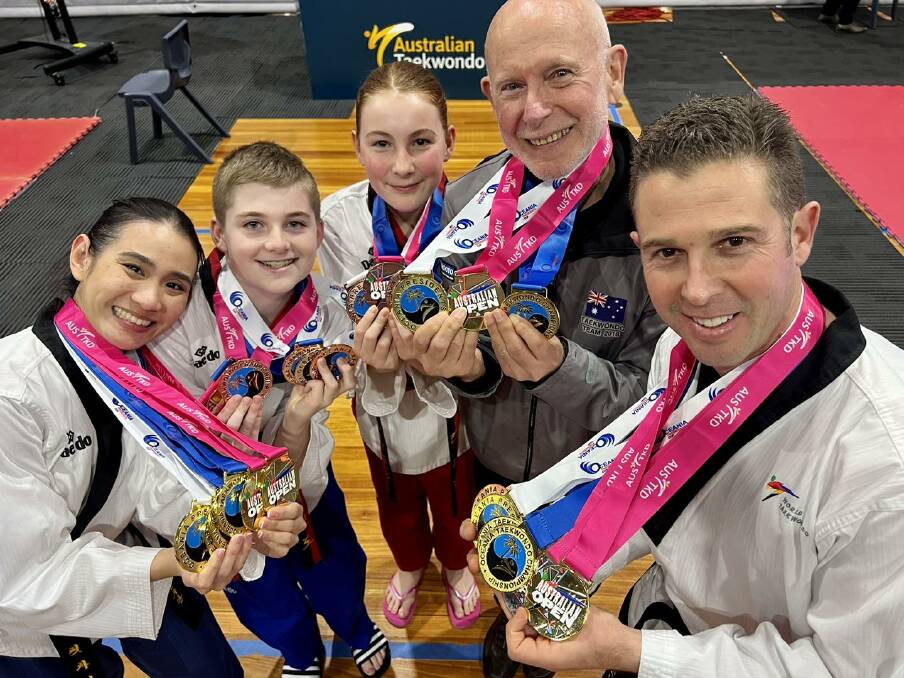 Pich-chapha Tanakitcharoenpat, Carter Turner, Grace Petts, Barry Jordan and Dale Bryce of Eclipse Taekwondo have won more than 20 medals between them at an international competition. Picture by Eclipse Taekwondo.