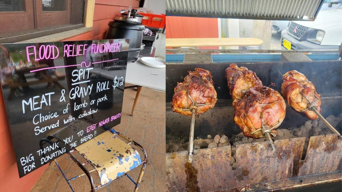 TASTY FUNDRAISER: Nerriga Hotel has raised around $7000 for flood survivors in Lismore, by hosting a weekend-long barbecue and spit roast. Photos: Marg Smith.
