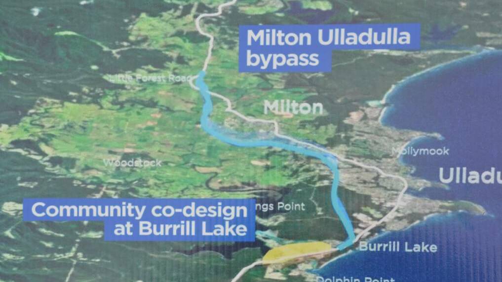 Map of a proposed route for the Milton Ulladulla bypass. The project has received a funding boost in the federal budget.