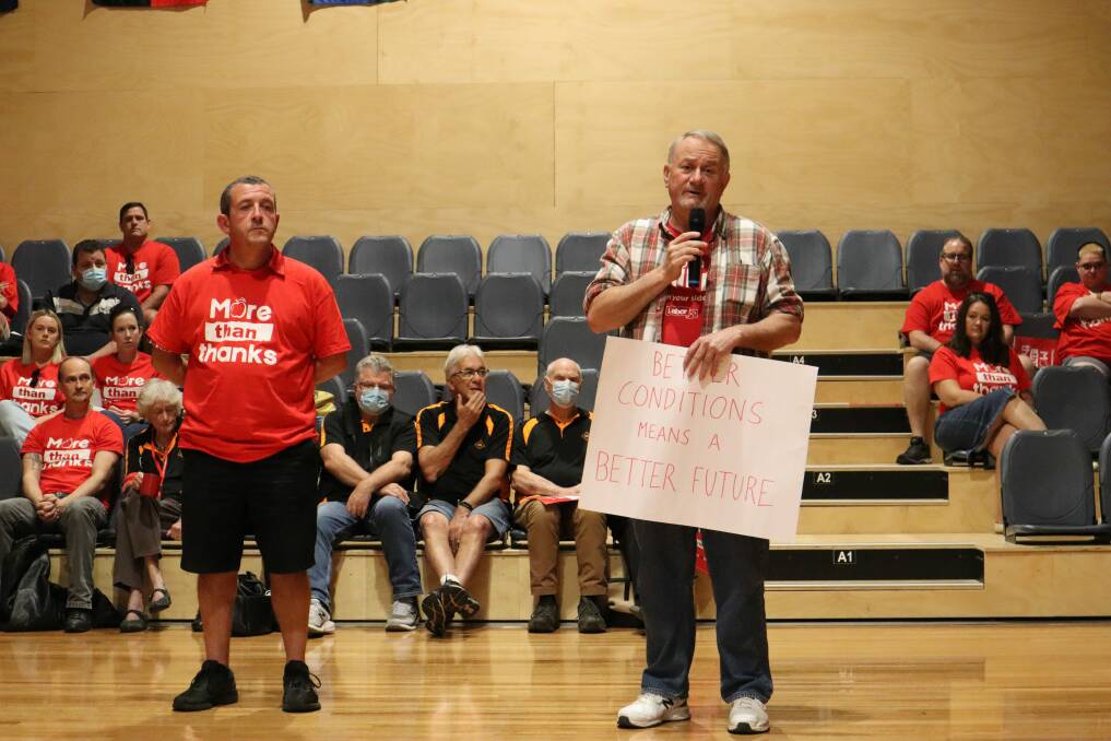 Vincentia High School teachers John Powter (left) and John Kotlash (right) addressed the rally.