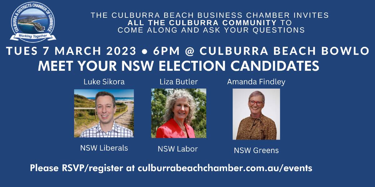 Culburra Beach's Meet the Candidates forum is on Tuesday, March 7, at the Culburra Beach Bowling Club. Picture supplied.