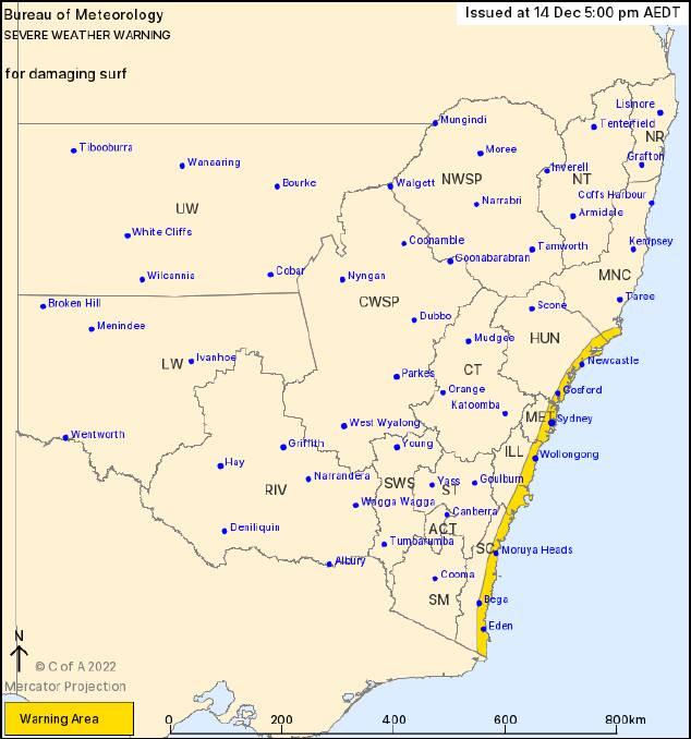 The severe weather warning is active for several forecast districts, including the south coast. Picture supplied.