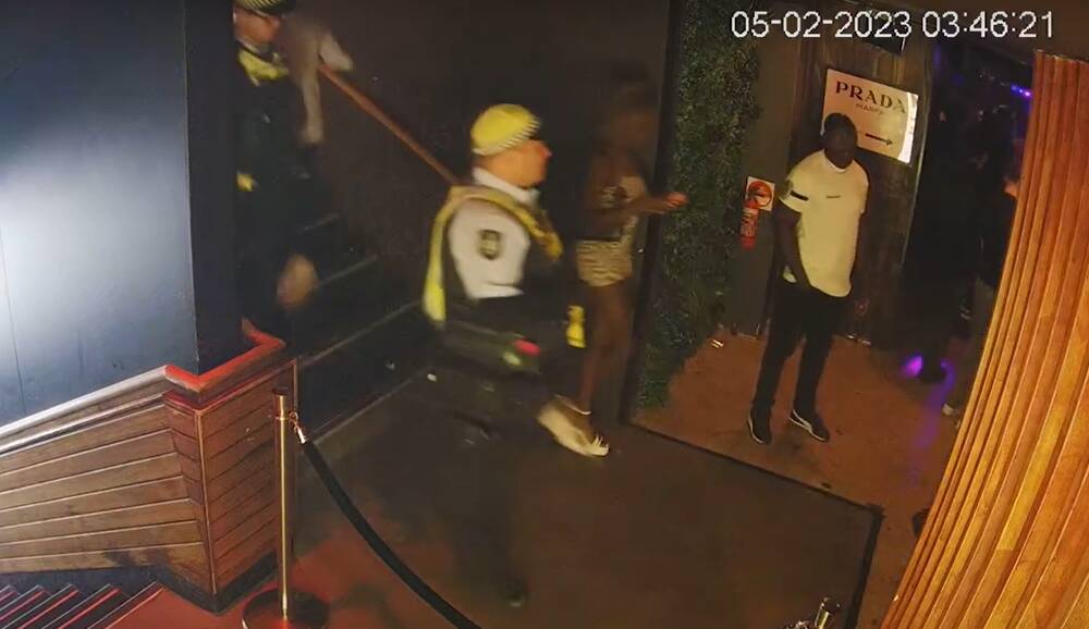 Sergeant Power arrives into the centre of the video frame seconds after Mr Wighton has left. The officer claimed to see the player's allegedly aggressive behaviour as he walked down the stairs. Picture supplied