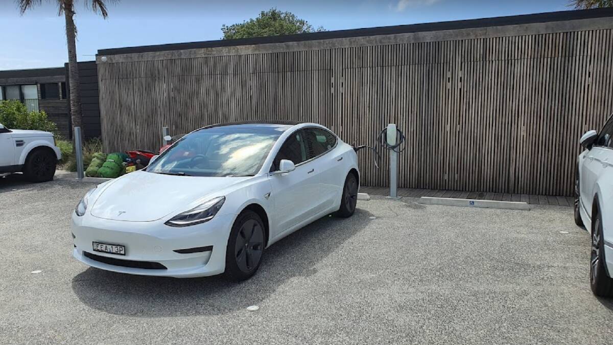 Tesla EV being charged at local Shoalhaven Resort, Bangalay. Photo: Provided.