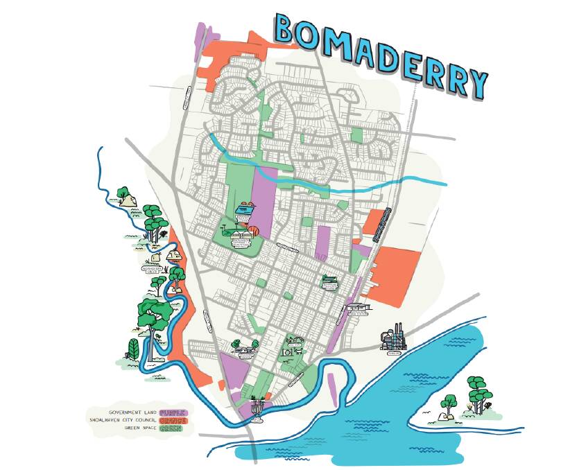 Map of Bomaderry to be used at the 2050 Vision day, created by local artist James Gulliver Hancock. Picture: Supplied. 