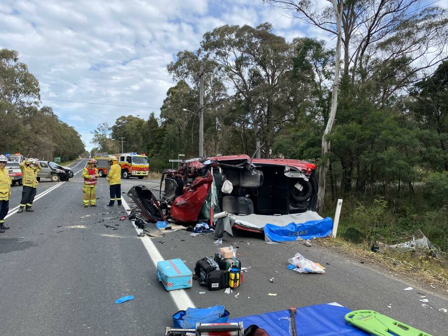 Multi vehicle crash south of Nowra near Falls Creek, closing highway in both directions. Picture: NSW Ambulance. 