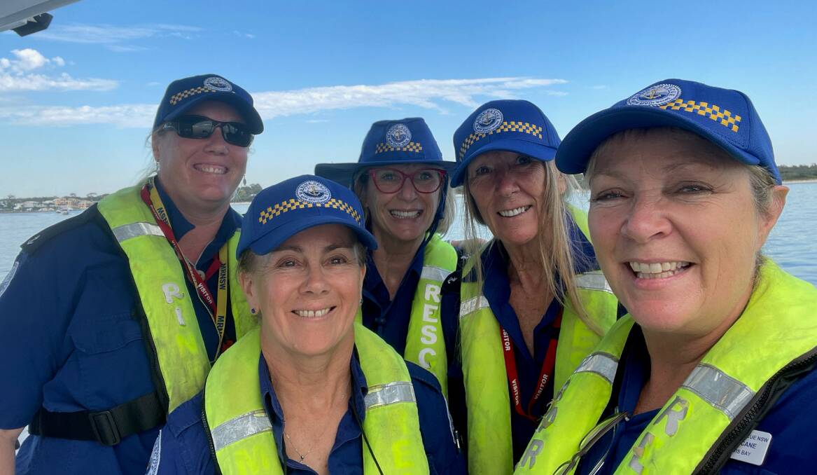 Jervis Bay Marine Rescue's all-female crew Kristy Jones, Janet Boardman, Fran Koster, Cheryl Fogarty and Jean Cane. Picture supplied.