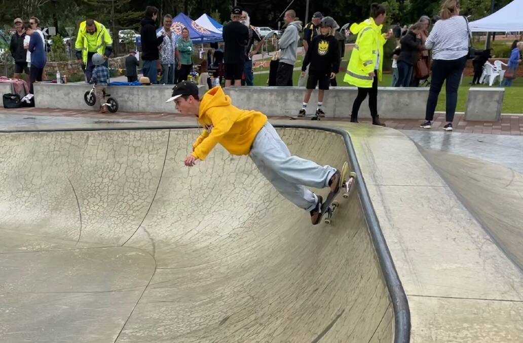 Cooper Kerr from Wollongong tests out the new skate park during the official opening on Friday, April 14. Picture by Glenn Ellard.