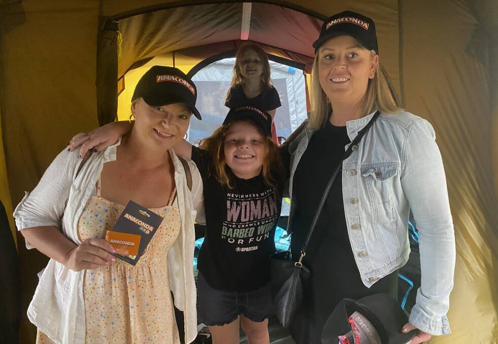 Checking out the features of some of the tents in Nowra's new Anaconda store are Brenda Taylor, Summer Levy, Indiana Levy and Jody Levy of Callala Bay. Picture by Glenn Ellard.