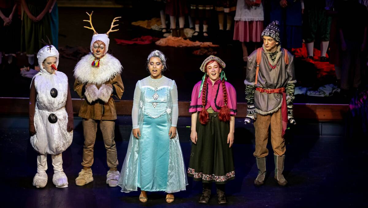 Some of the Frozen JR cast members including award winners Rylee Williams as Olaf, Kate Greenwood as Elsa and Gaby Black as Anna. Picture supplied.